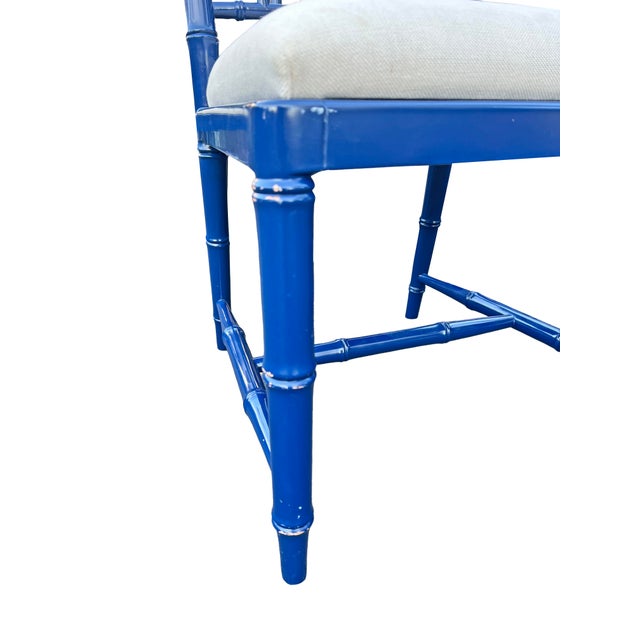 2000 - 2009 Faux Bamboo Chinoiserie Style Blue Dining Chairs in Blue Set of 8 For Sale - Image 5 of 14