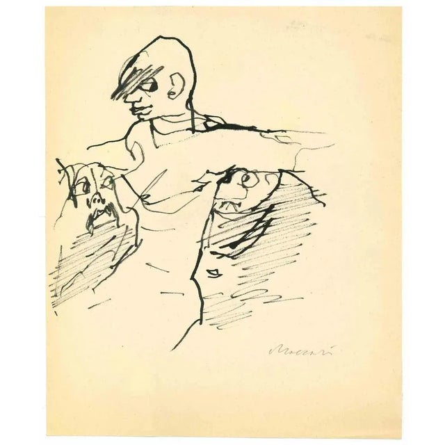 Seductive Nude is a China Ink Drawing realized by Mino Maccari (1924-1989) in the 1960s. Hand-signed on the lower. Good...