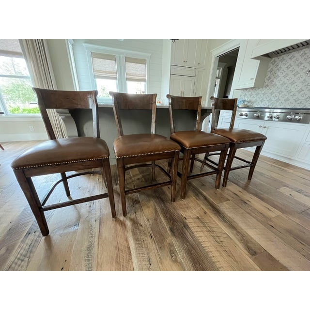 Set of 4 Guy Chaddock Leather Bar Stools Chairish