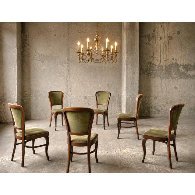 Classic Dining Chairs with Velvet Upholstery from Thonet, 1960s, Set of 6 For Sale - Image 3 of 13