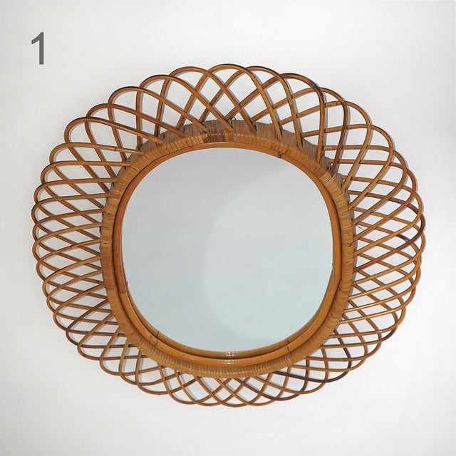 1950s Vintage Wall Mirror with Rattan Frame, 1950s For Sale - Image 5 of 16