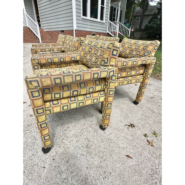Goldenrod Mid 20th Century Mid-Century Modern Baughman Style Open Arm Parsons Dining Chairs Retro Fabric Set of 6 For Sale - Image 8 of 12