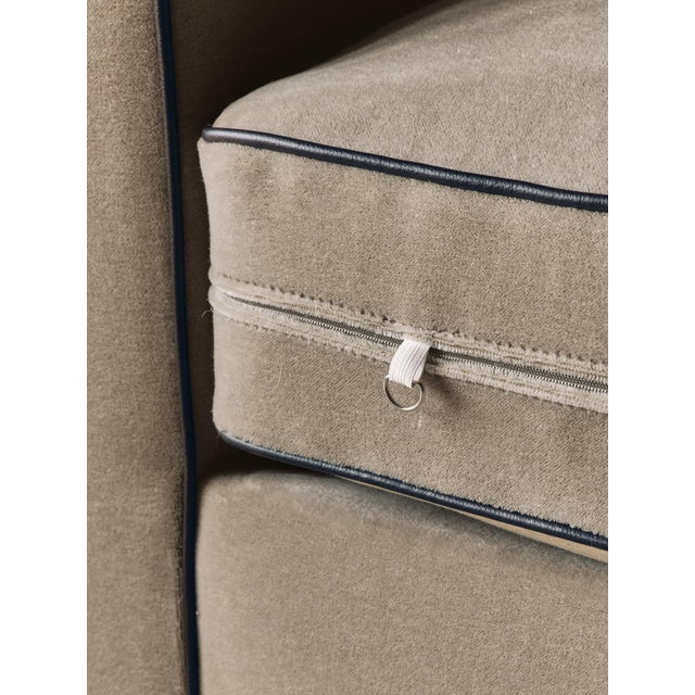 1980s The Vintage Beige Mohair Sofa With Chocolate Brown Leather Contrast Piping For Sale - Image 5 of 6