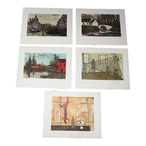 Vintage Signed/Dated Mid 20th Century Modern Bernard Buffet Large Folio Lithographs - Set of 5