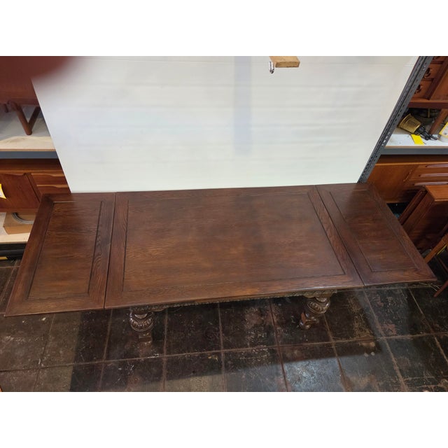 Antique 1920s Rustic Spanish Jacobean Extra Large Dining Table 9 Feet Open For Sale - Image 4 of 12