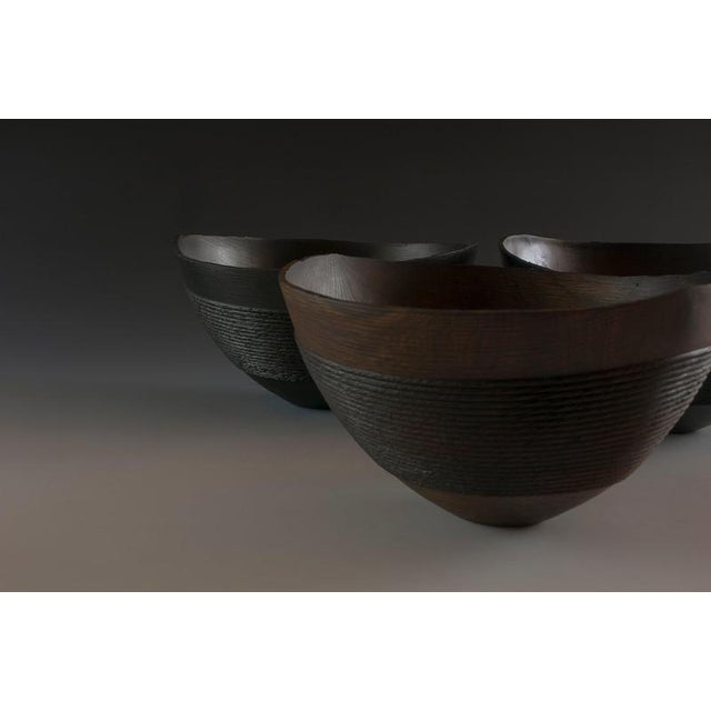 Rope Bowl in Oak Black Stain Wood by Yann Marot For Sale - Image 6 of 7