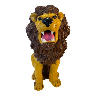 Vintage Hand-Painted Lion Statue | Large Decorative Animal Sculpture | Statement Decor For Sale