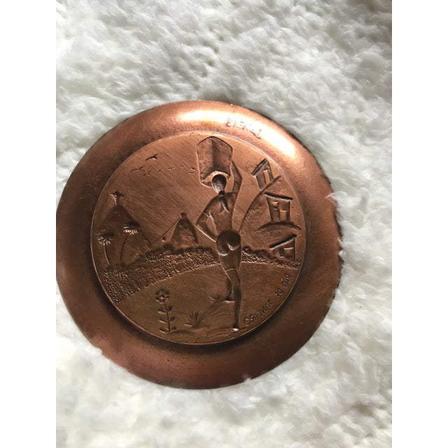 Beinal Mid Century Brazilian Embossed Copper Cultural Coasters- Set of 6 For Sale - Image 9 of 11