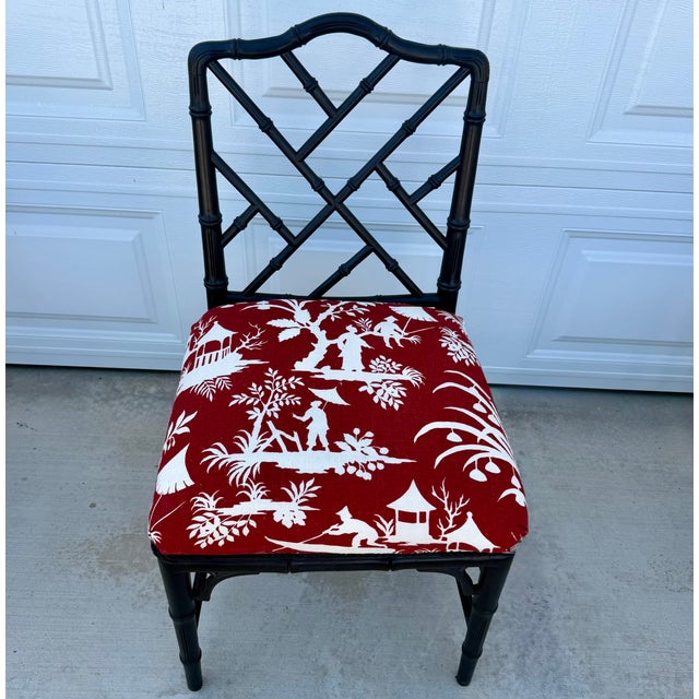 Thomas Chippendale Set of Six 1970s Black Chinese Chippendale Style Faux Bamboo Dining Chairs For Sale - Image 4 of 12