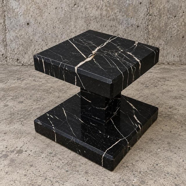 Black Nero Marquina marble column / minimalist side table or pedestal This pieces stands out for its geometric design /...