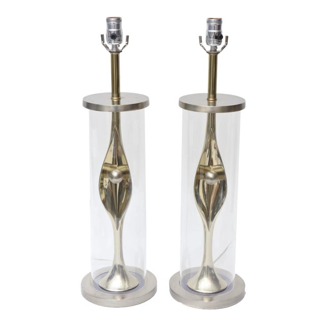 Vintage Laurel Lamp Co. Mixed Metal and Lucite Sculptural Table Lamps Mid Century Modern For Sale
