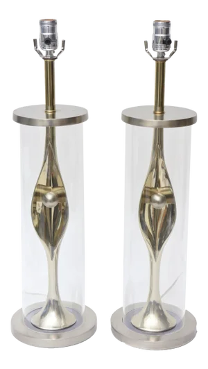 Vintage Laurel Lamp Co. Mixed Metal and Lucite Sculptural Table Lamps Mid Century Modern