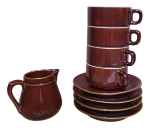 Vintage Set of 4 Cups, 4 Saucers, 1 Milk Jug & 1 Tea or Coffee Pot, Set of 10