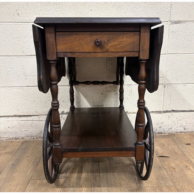 Vintage Mahogany Drop Leaf Bar Cart Tea Cart For Sale - Image 10 of 13