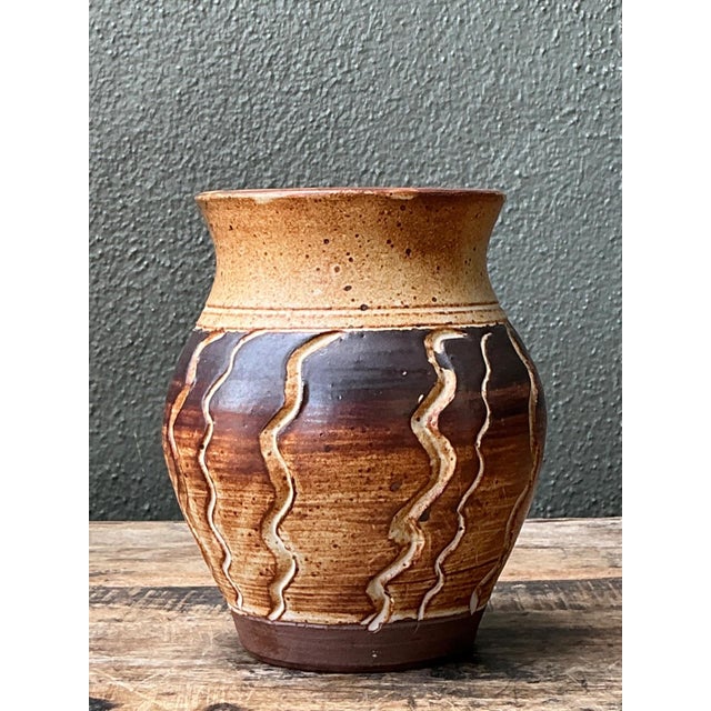 Vintage Handcrafted Ceramic Vase With Wave Motif For Sale - Image 13 of 15