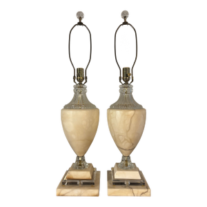 Vintage Italian Marble and Crystal Glass Table Lamps, a Pair