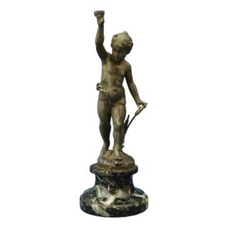 Bronzed Metal La Source Liberty Sculpture of Cherubic Putto by Ernest Justin Ferrand, 19th Century For Sale