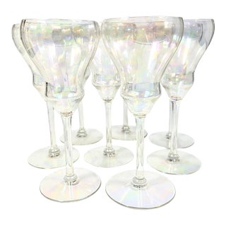 Iridescent Rainbow Sheen Goblets of Eight For Sale