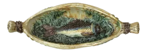 19th Century Majolica Palissy Wicker Boat With a Fish