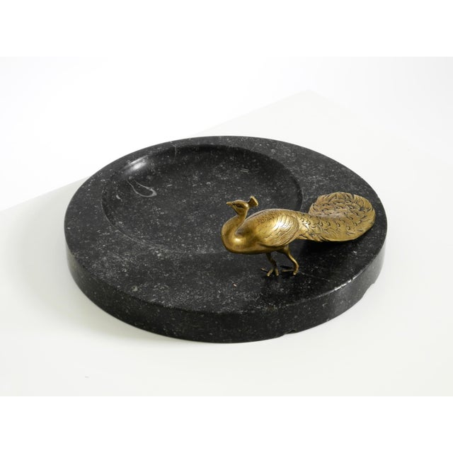 Large Black Granite Valet Tray with a Brass Peacock, 1920s For Sale - Image 12 of 18