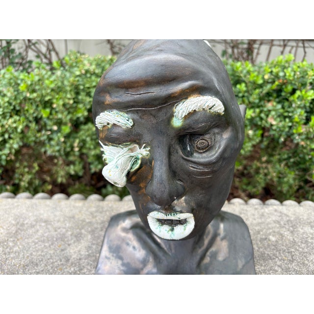 Ceramic Mid-Century Glazed Pottery Surrealist Bust Sculpture For Sale - Image 7 of 12
