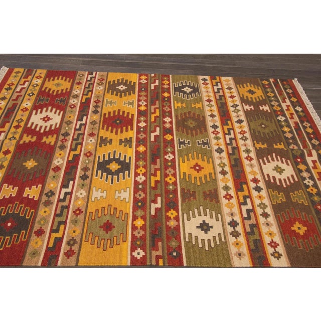 Modern Colorful Modern Geometric Kilim Wool Rug For Sale - Image 3 of 7
