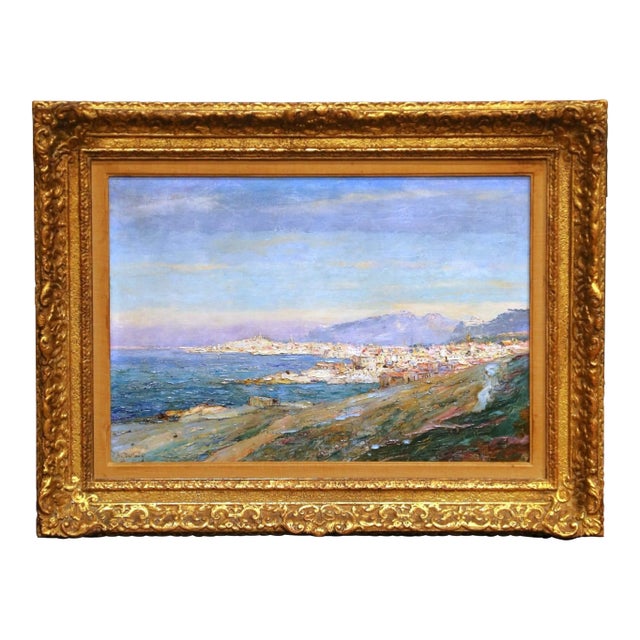 19th Century French Coastal Landscape Oil Painting by Jean-Baptiste Duffaud For Sale