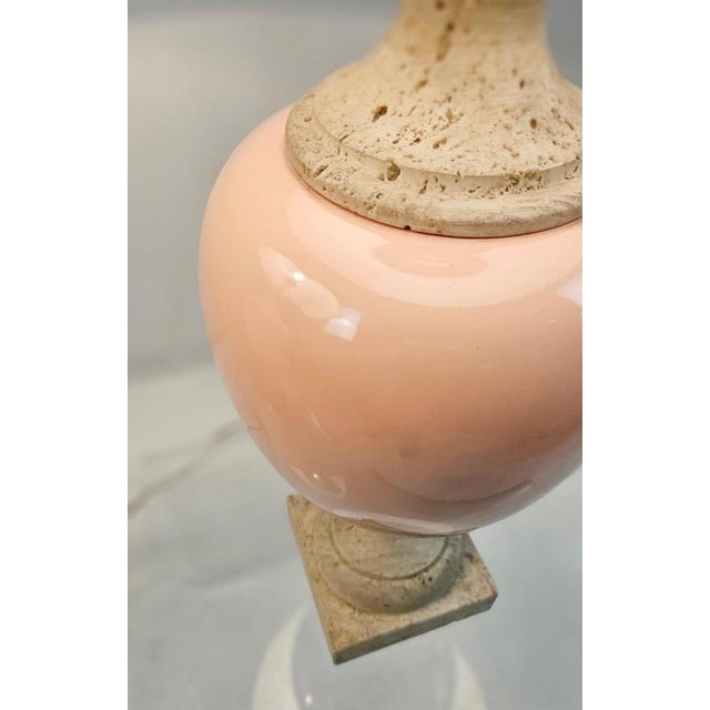 Travertine and Ceramic Pink Table Lamps, Italy, 1980s, Set of 2 For Sale - Image 4 of 8