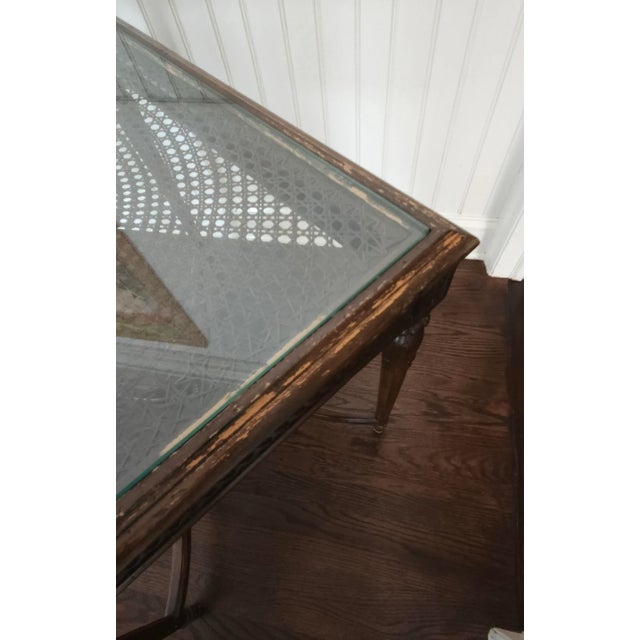 Glass Topped Cane and Carved Wood Side Table For Sale - Image 10 of 12