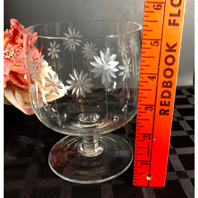 Set of 5 Vintage Clear Crystal Dessert Sherbet Cups Daisy Floral Etched