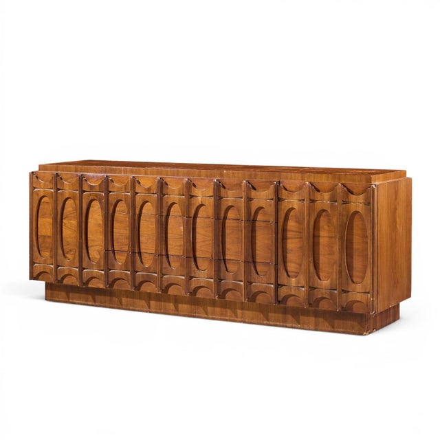 Mid-Century Modern Tobago Brutalist Mid Century Walnut Lowboy Dresser For Sale - Image 3 of 9