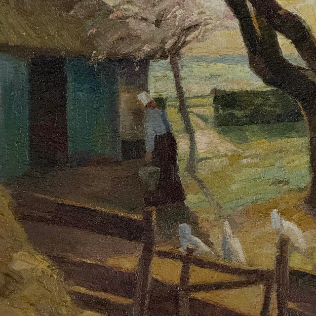Framed Oil Painting on Canvas by Victor Mullie 'Farmyard Beneath the Trees' For Sale - Image 13 of 16