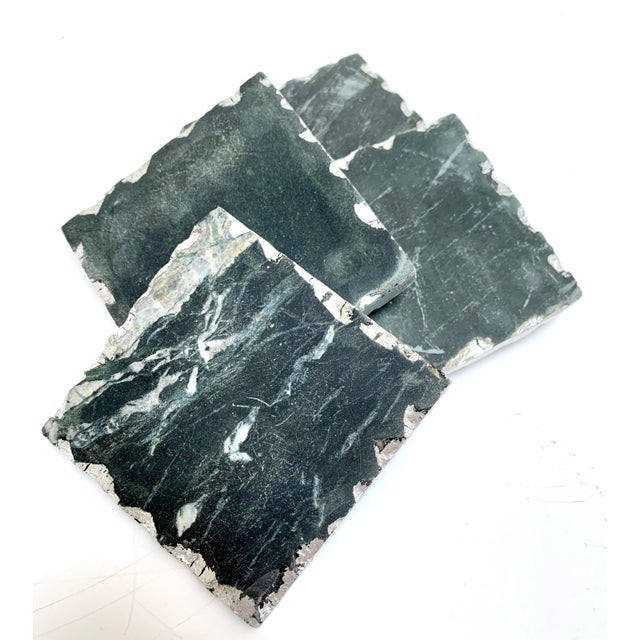 1990s Rugged Set of Black Marbled Square Coaster - Set of Four For Sale - Image 4 of 9