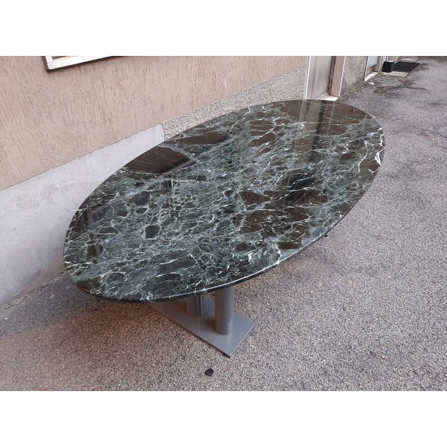 Green Marble Lacquered Iron Gray Oval Table, 1980s For Sale - Image 11 of 11