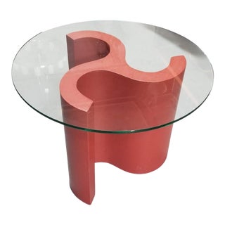 Mid Century Glass Coffee Table Red Spiral Pedestal Base in the Style of Springer For Sale