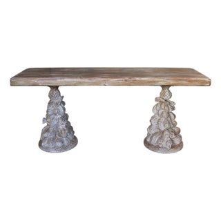 Vintage Carved Wood Console Table — Solid Wood Pedestal Base, Circa 1940s For Sale