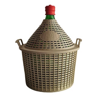 Large Vintage Wine Balloon in Grey Basket, Italy, 1950s For Sale