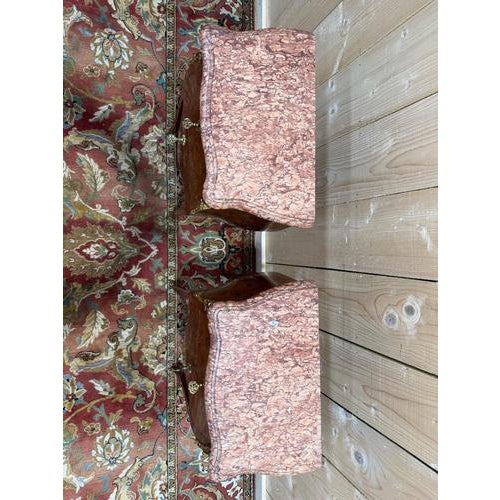 Louis XV Style Marquetry and Marble Bedside Tables, Set of 2 For Sale - Image 3 of 8