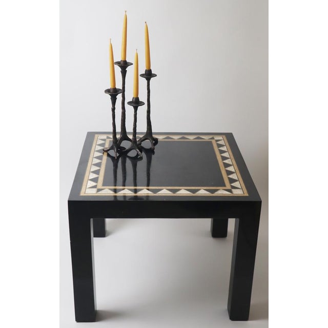 High-quality table made of fine travertine veneer and brass. This piece is designed in the style of the selected designer...