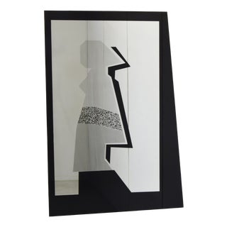 Italian Postmodern Screen-Printed Black Glass Mirror, 1980s For Sale