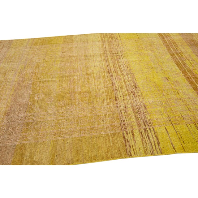 2020s Modern Transitional Handmade Allover Yellow & Brown Wool Rug For Sale - Image 5 of 8