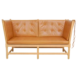 Spoke-Back Sofa in Cognac Aniline Leather by Børge Mogensen for Fritz Hansen