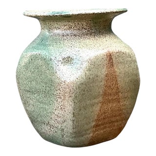 Vintage Small Glazed Pottery Vase For Sale