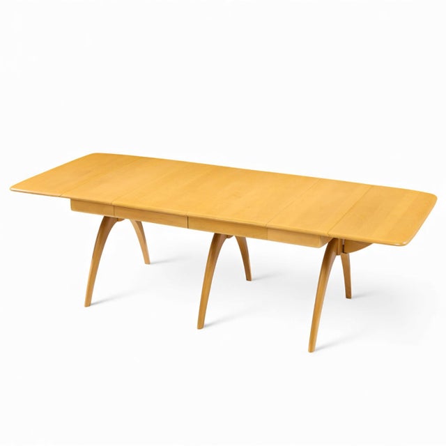 Heywood Wakefield Mid Century Wheat Wishbone Expanding Dining Table With 2 Leaves For Sale - Image 15 of 16