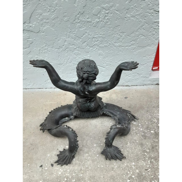 1970s 1970s Neoclassical Italian Bronze Glass Table Putti DI Sea Mermen For Sale - Image 5 of 8
