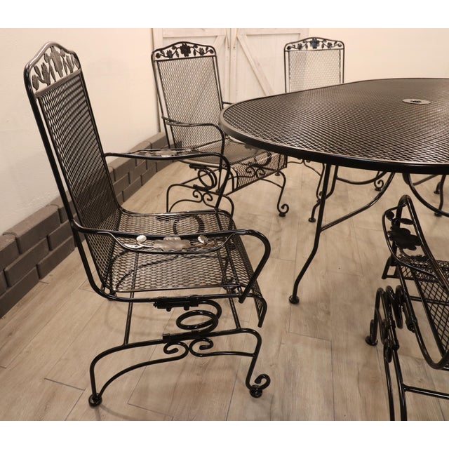 1960s Meadowcraft Dogwood Wrought Iron Patio Dining Set For Sale - Image 11 of 15