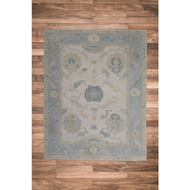 Textile Oriental Hand Knotted Rug Turkish Oushak 8'6" x 10'4" For Sale - Image 7 of 7