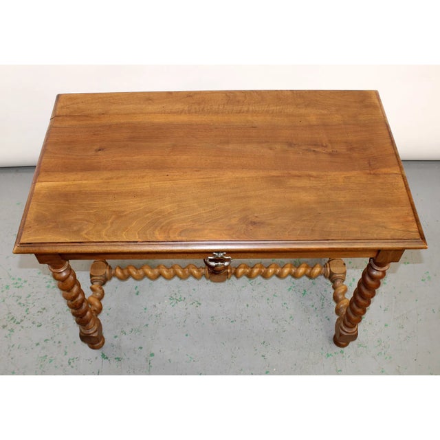 Brown French Walnut Table With Barley Twist Legs and Stretcher, 19th Century For Sale - Image 8 of 9