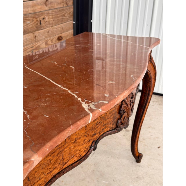 Antique French Louis XV Style Console Table With New Rose Marble Top For Sale - Image 4 of 12