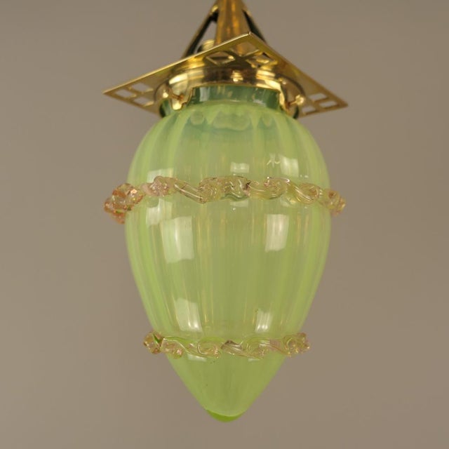 Art Nouveau Viennese Pendant Lamp with Uranium Vaseline Glass Shade, Austria, 1920s For Sale - Image 6 of 9